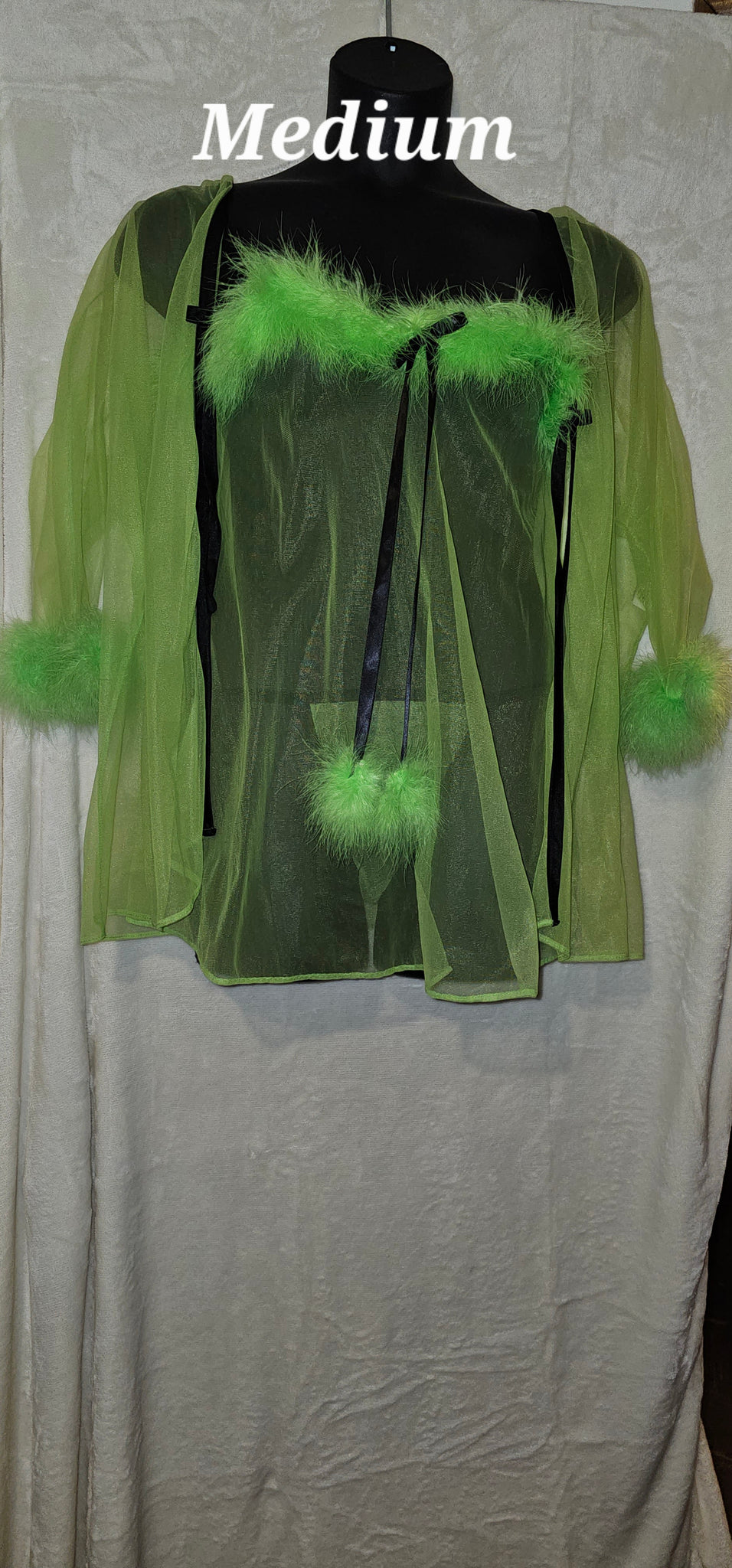 3pc Sheer Chemise set with Fax Fur Trim (sale)