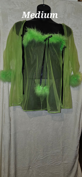 3pc Sheer Chemise set with Fax Fur Trim (sale)