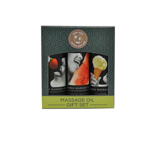 Earthly Body Edible Gift Set with Vanilla, Strawberry and Watermelon 2 oz massage Oils 2 oz