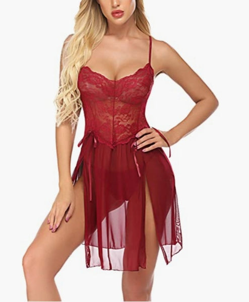 Lace Negligee Dress Strap Chemise Sexy Nightgown Lingerie