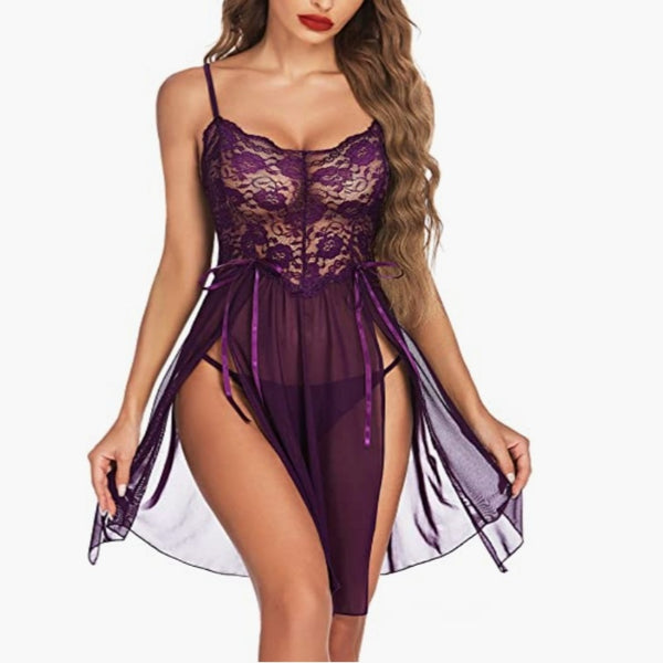 Lace Negligee Dress Strap Chemise Sexy Nightgown Lingerie